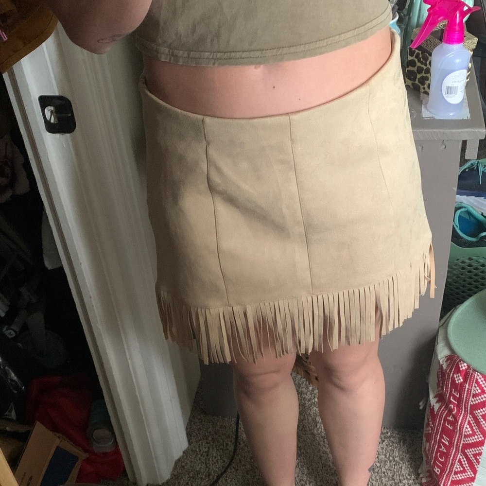 Forever 21 Beige Suede Fringe Mini Skirt
